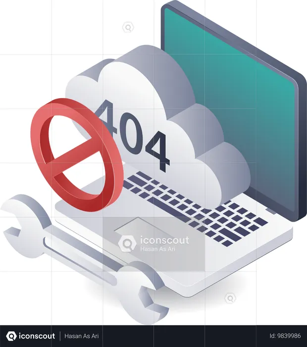 Advertencia Código de error 404 en el sistema de datos del servidor en la nube  Ilustración