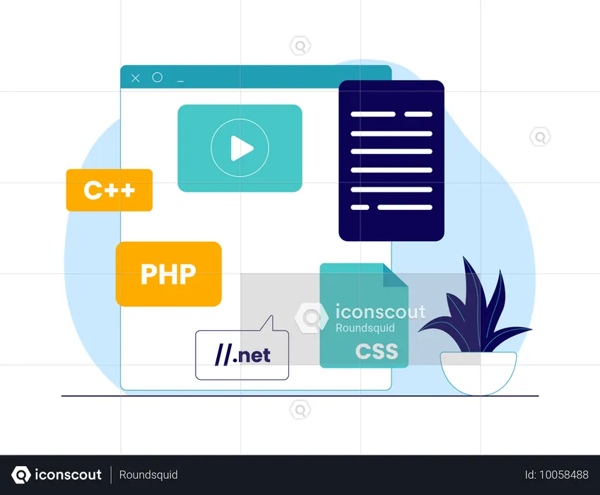 Código de programação com vídeo no site  Ilustração