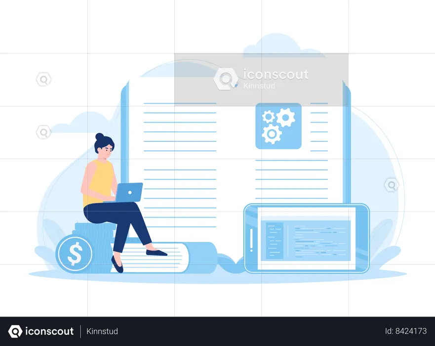 Coding testing and writing program using device  Illustration