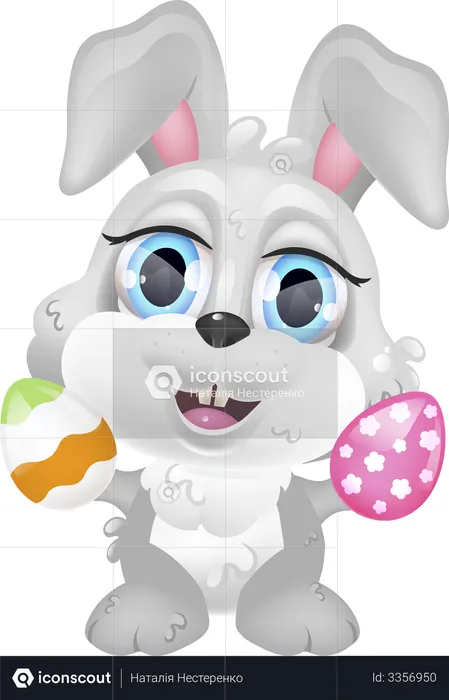 Coelhinho fofo com ovos de páscoa  Ilustração