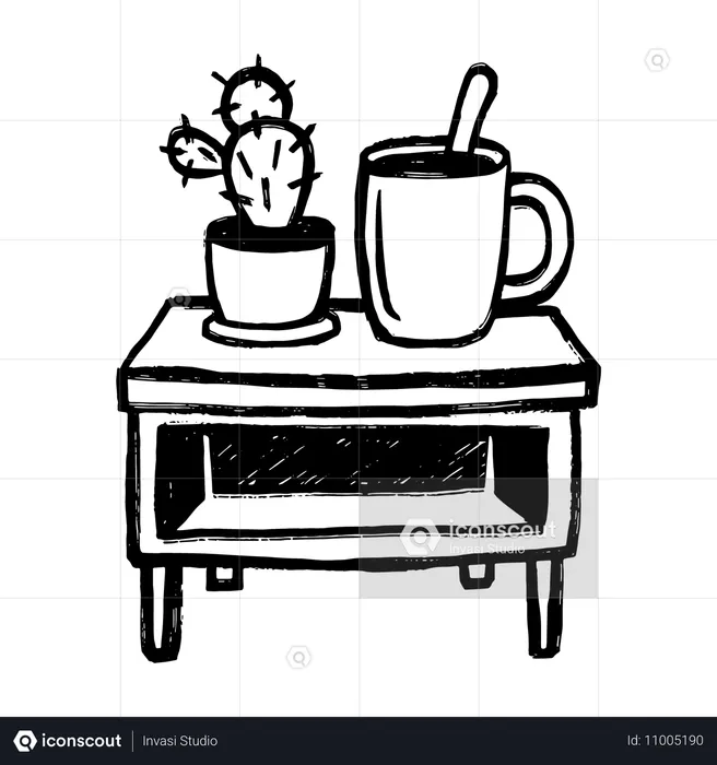 Coffee cup and Cactus pot  Illustration