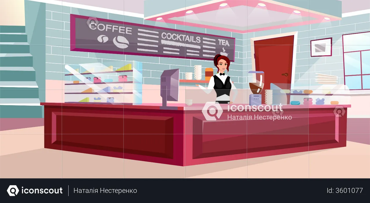Coffee shop barista at work  Illustration