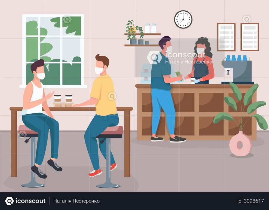 Coffee shop during pandemic  Illustration