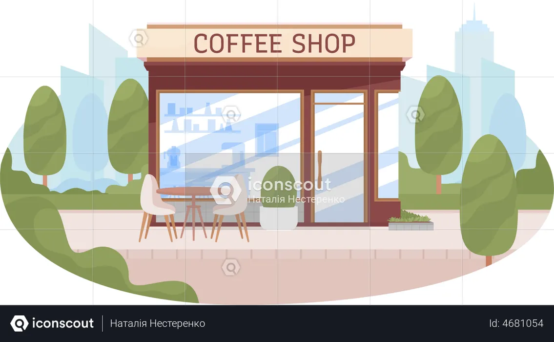 Coffee-Shop-Kiosk mit leerem Tisch  Illustration