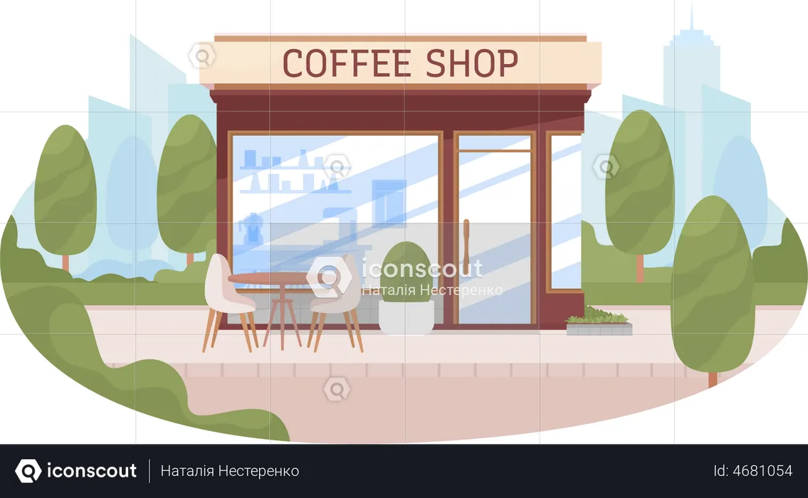Coffee shop kiosk with empty table  Illustration