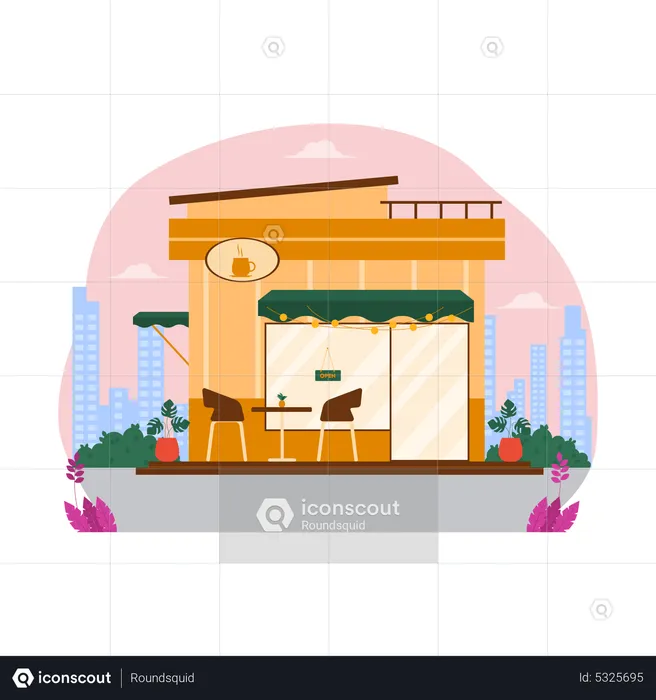 Coffee shop outside sitting arrangement  Illustration