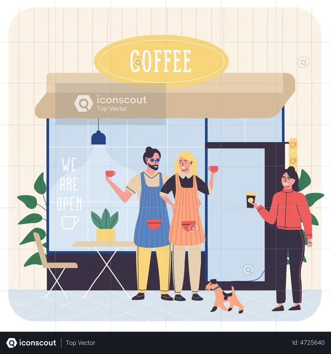 Coffee Shop Owners holding coffee cup  Illustration