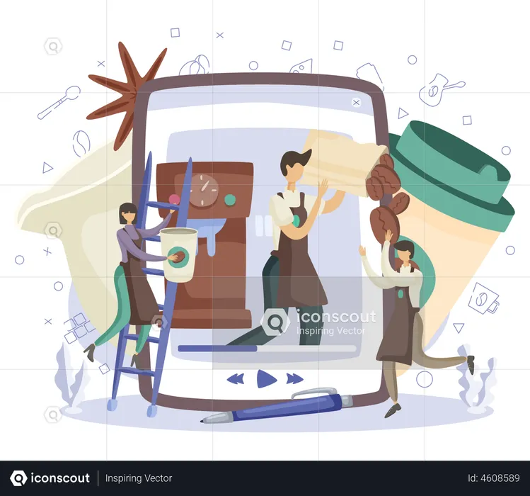 Coffee shop receiving online order  Illustration
