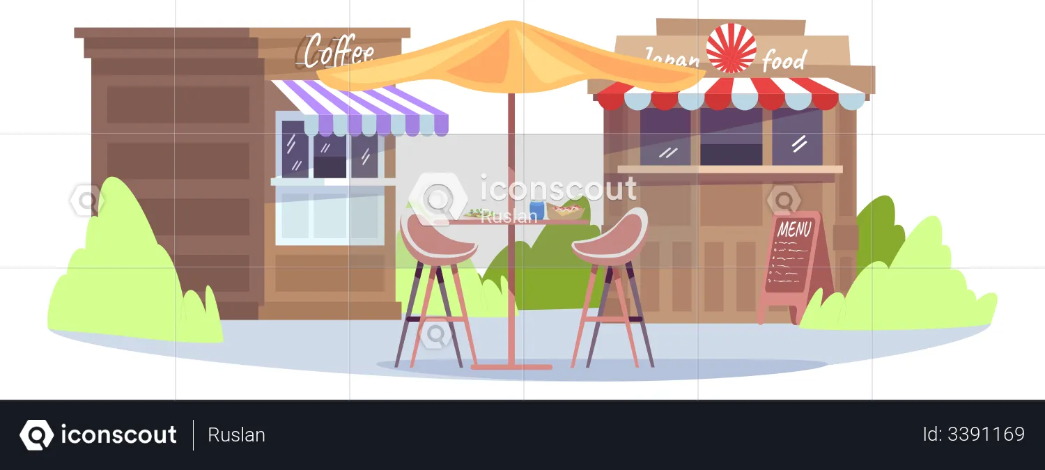 Coffee store with seats  Illustration