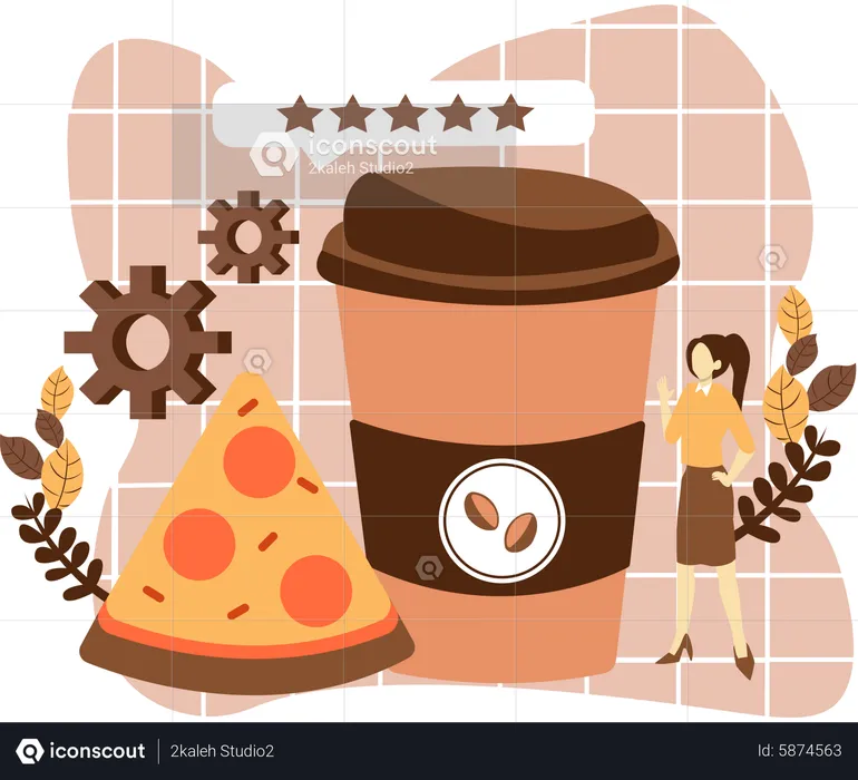 Coffee With Pizza  Illustration