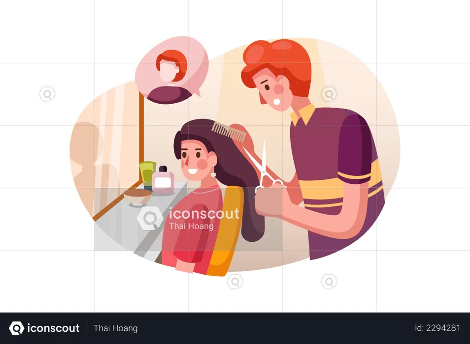 Coiffeur masculin coupant les cheveux  Illustration