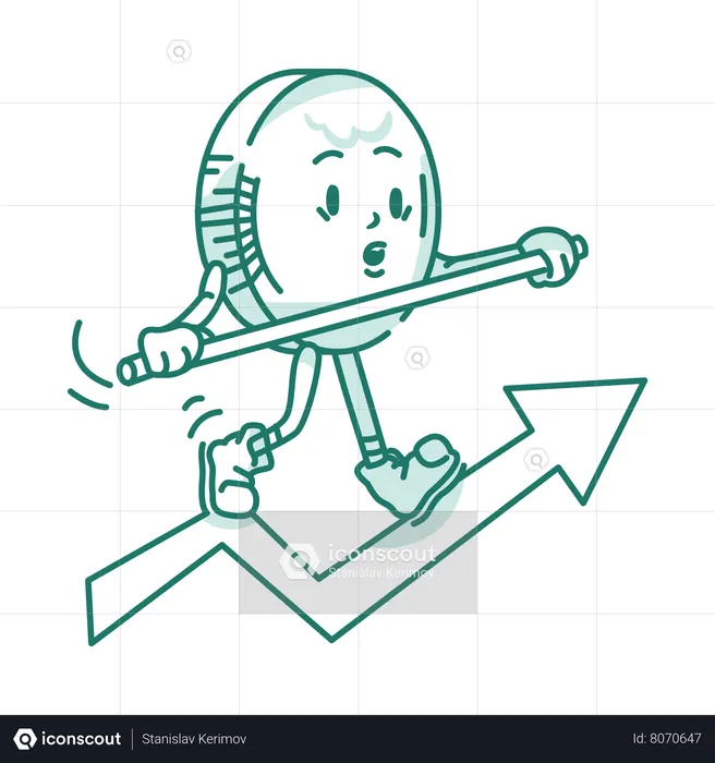 Coin Character Goes Up On Graph  Illustration