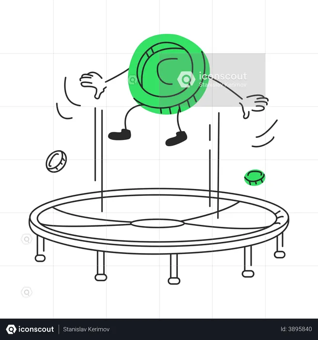 Coin jumps on a trampoline  Illustration