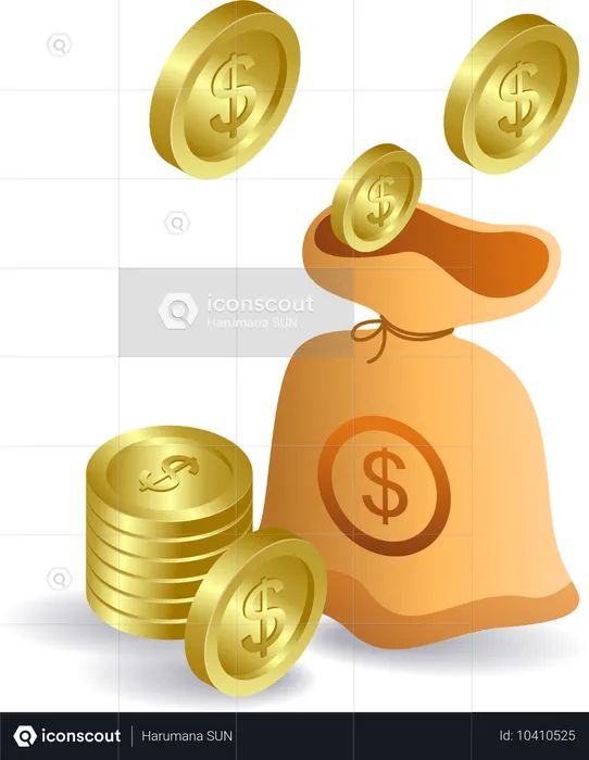 Coins go into business sack  Illustration