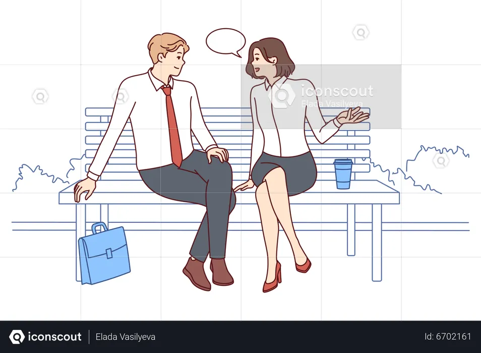 Colegas de negócios sentados no banco do parque  Ilustração