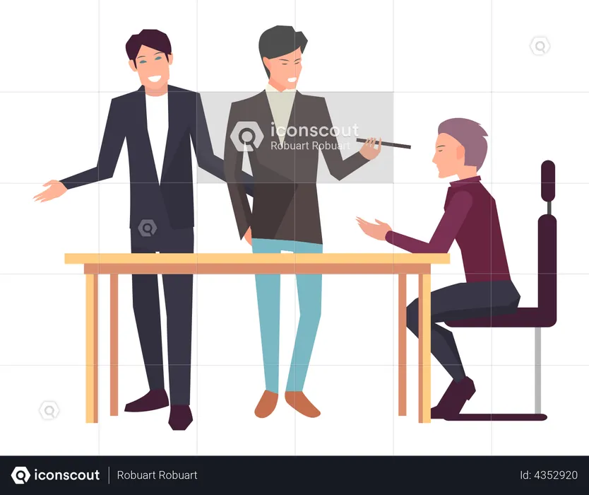 Colegas discutindo trabalho em empreendedorismo  Ilustração