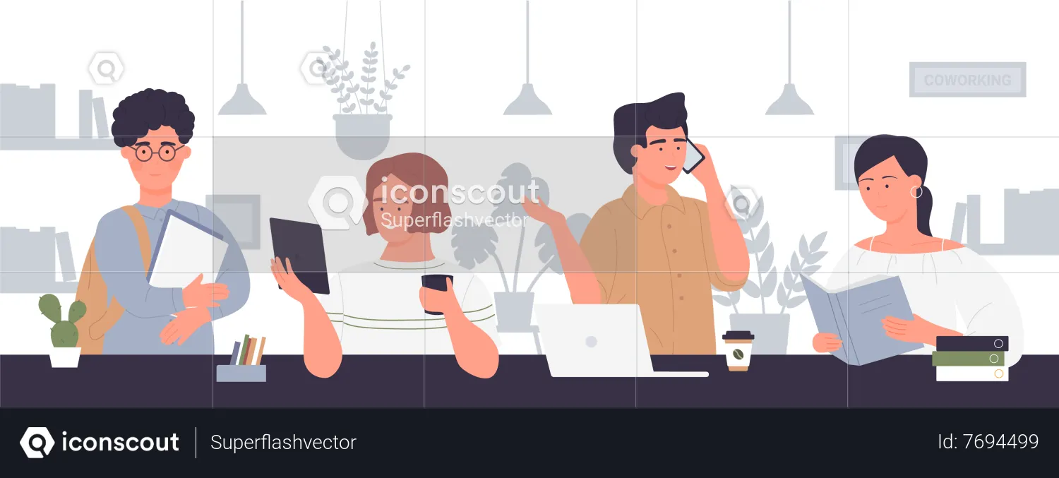 Colegas que trabalham no escritório  Ilustração