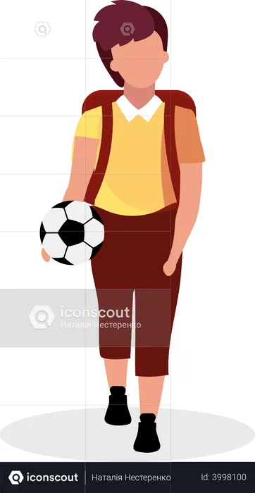 Colegial con balón de fútbol  Ilustración