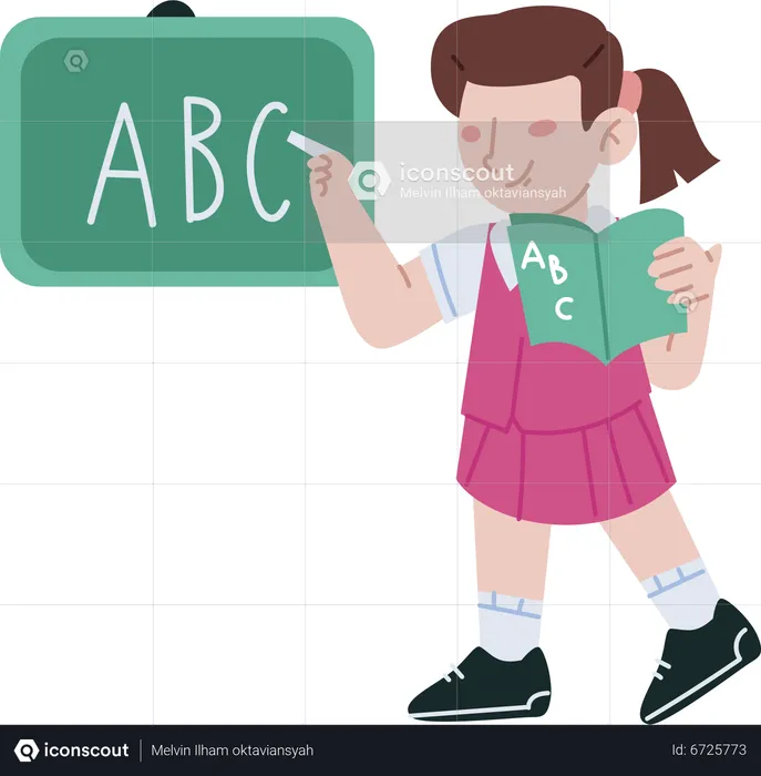 Niña de la escuela aprendiendo alfabetos  Ilustración