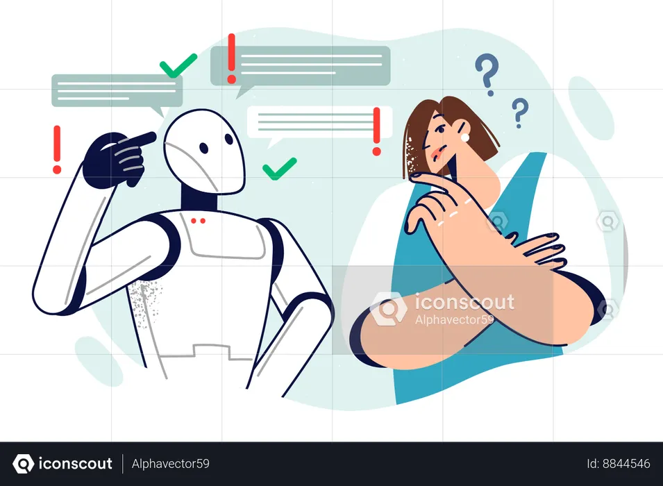 Collaboration between robot and person to jointly brainstorm and find solution  Illustration