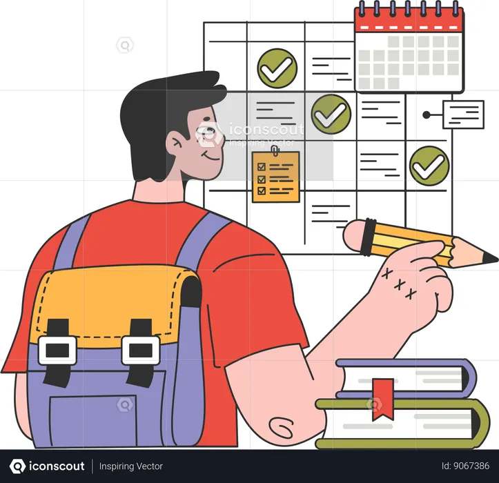 Garçon de collage faisant le calendrier d'étude  Illustration