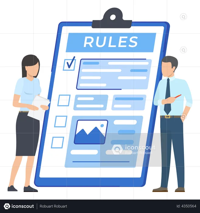 Colleagues discuss business rules  Illustration