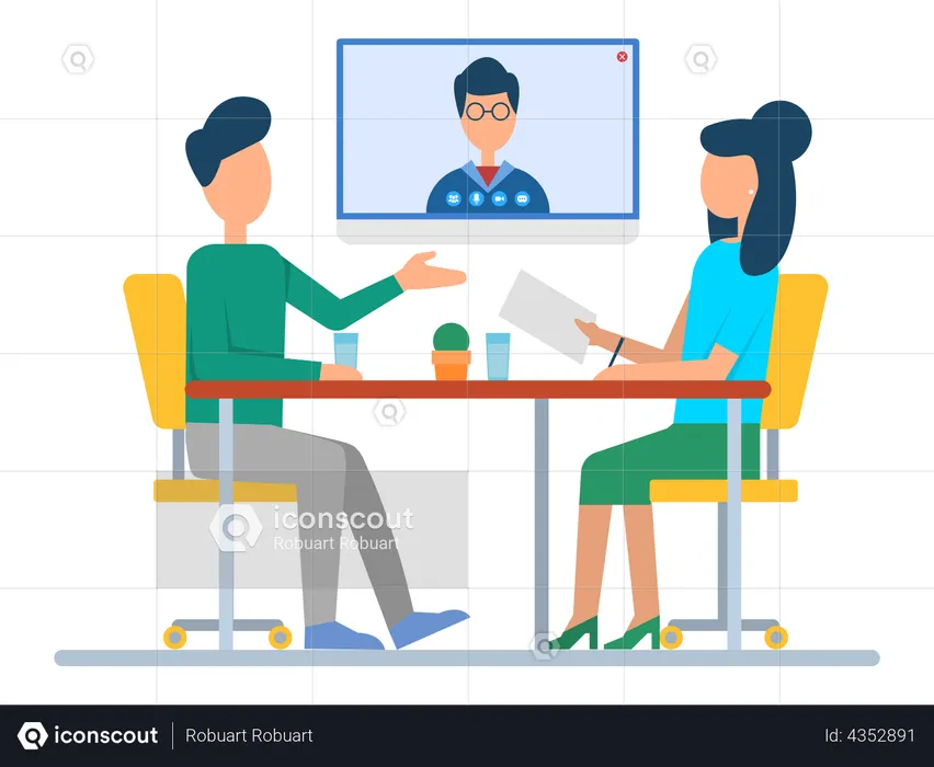 Colleagues discussing during online meeting  Illustration