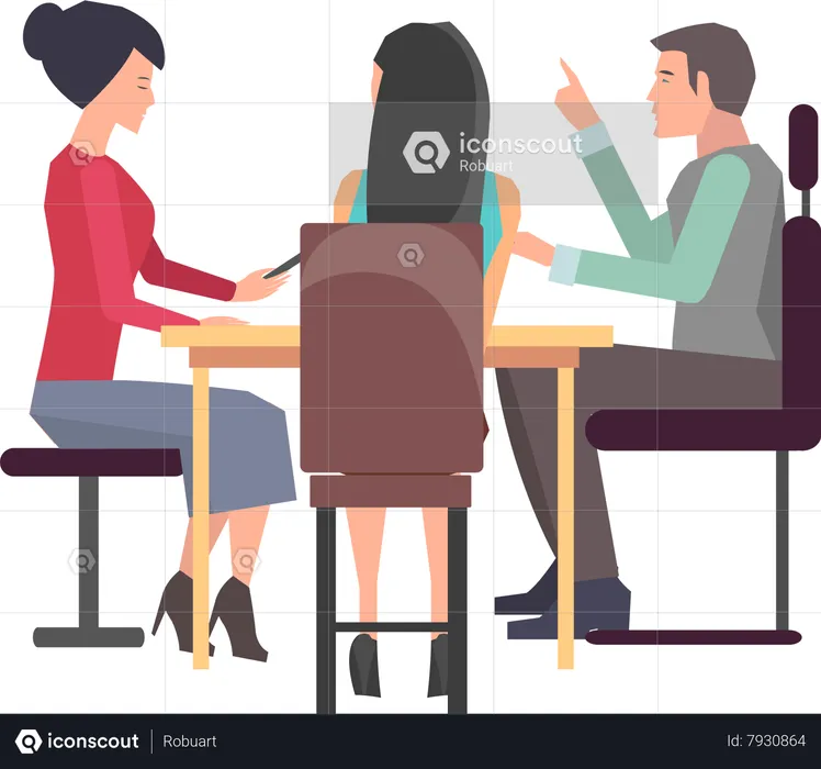 Colleagues discussing work in entrepreneurship  Illustration