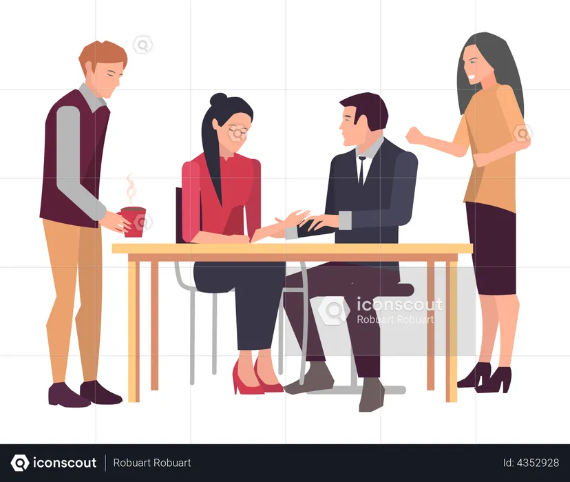 Colleagues discussing work in entrepreneurship  Illustration