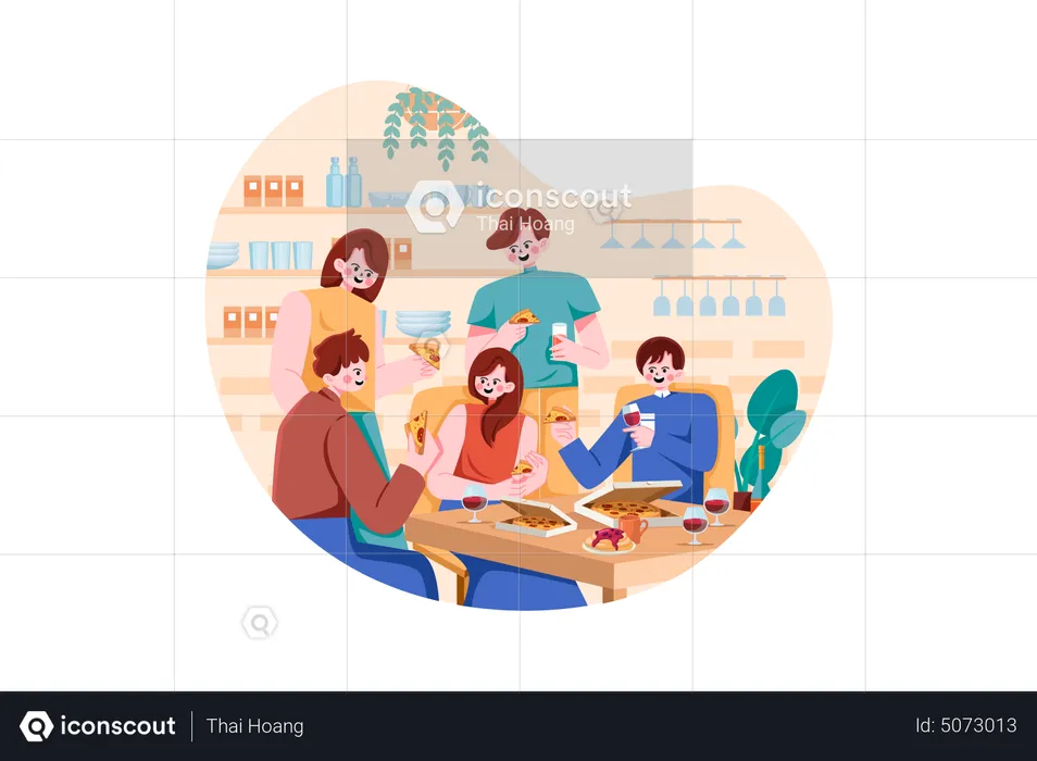 Colleagues Meeting At Food Court  Illustration