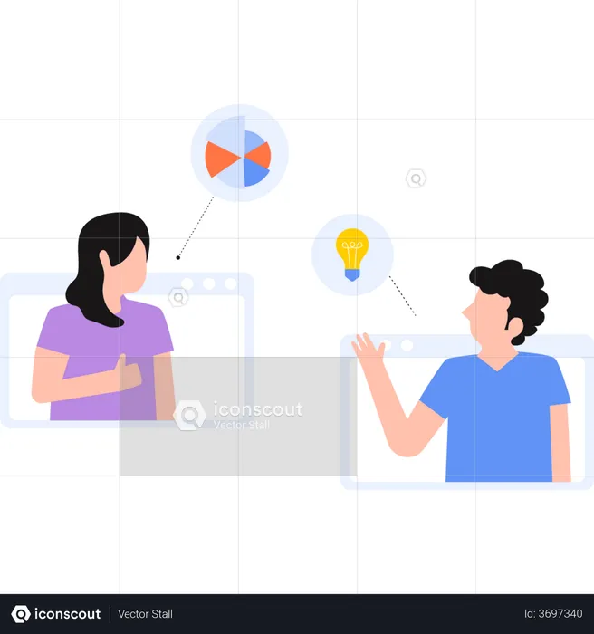 Colleagues sharing idea in online meeting  Illustration