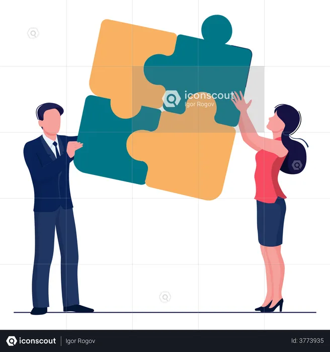 Colleagues solving puzzle together  Illustration