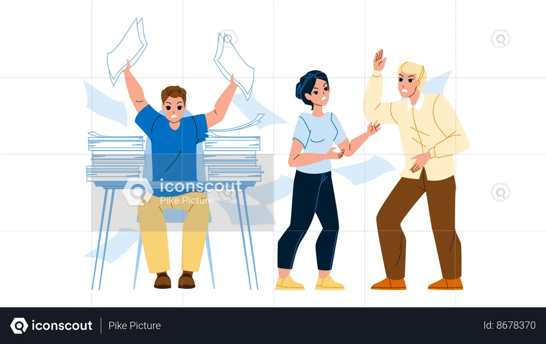Colleagues Stress And Panic Chaos In Office  Illustration