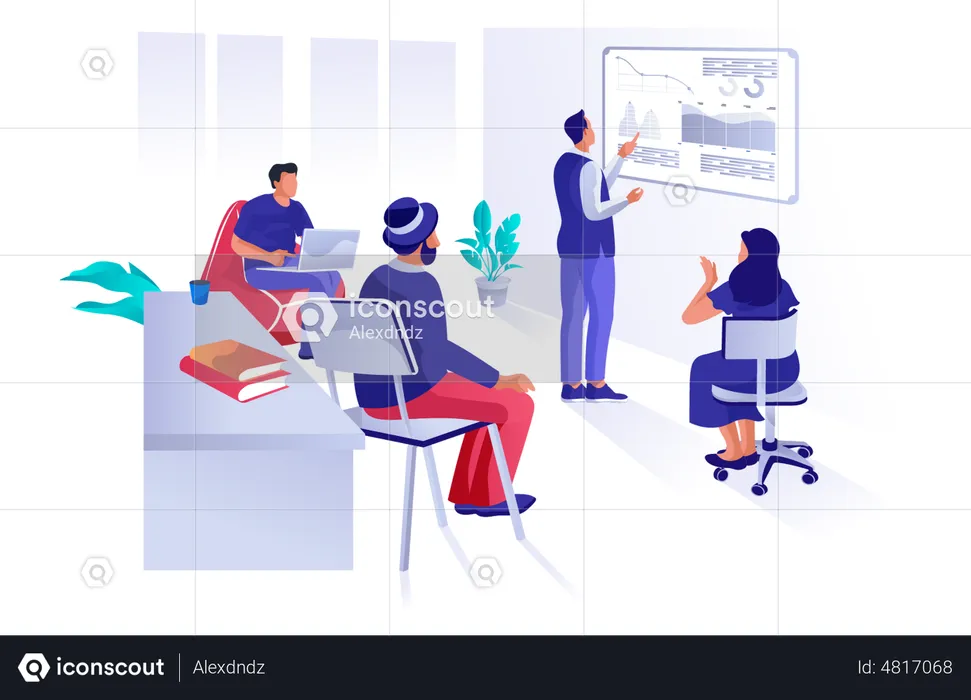Colleagues watch presentation in office  Illustration