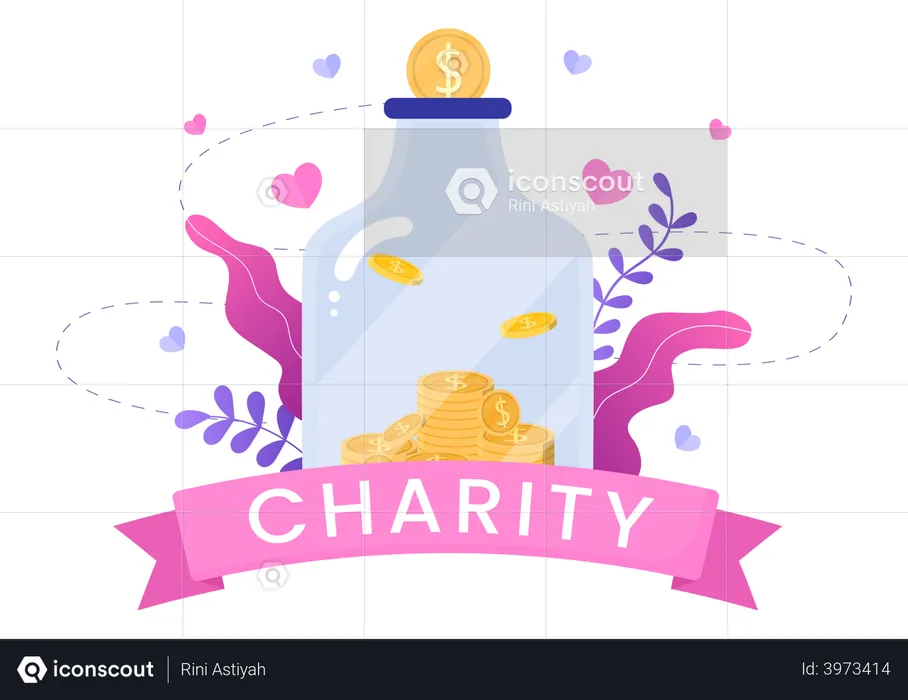 Collecting donation funds into glass jar  Illustration