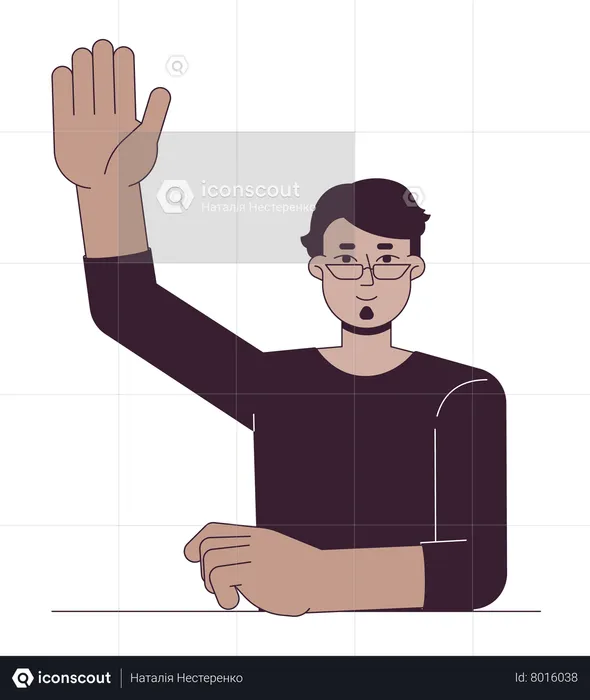 College arab student with single hand raised  Illustration