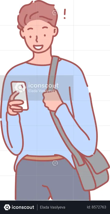 College boy holding phone in hand  Illustration