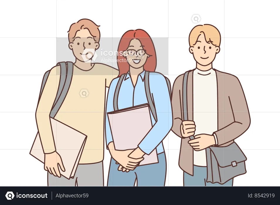 College friends with backpacks  Illustration