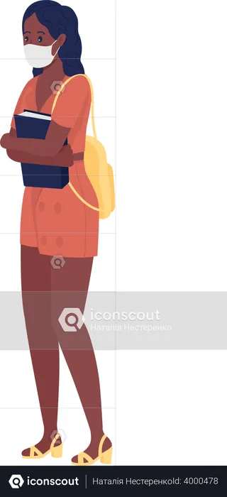 College Student Girl In Mask  Illustration