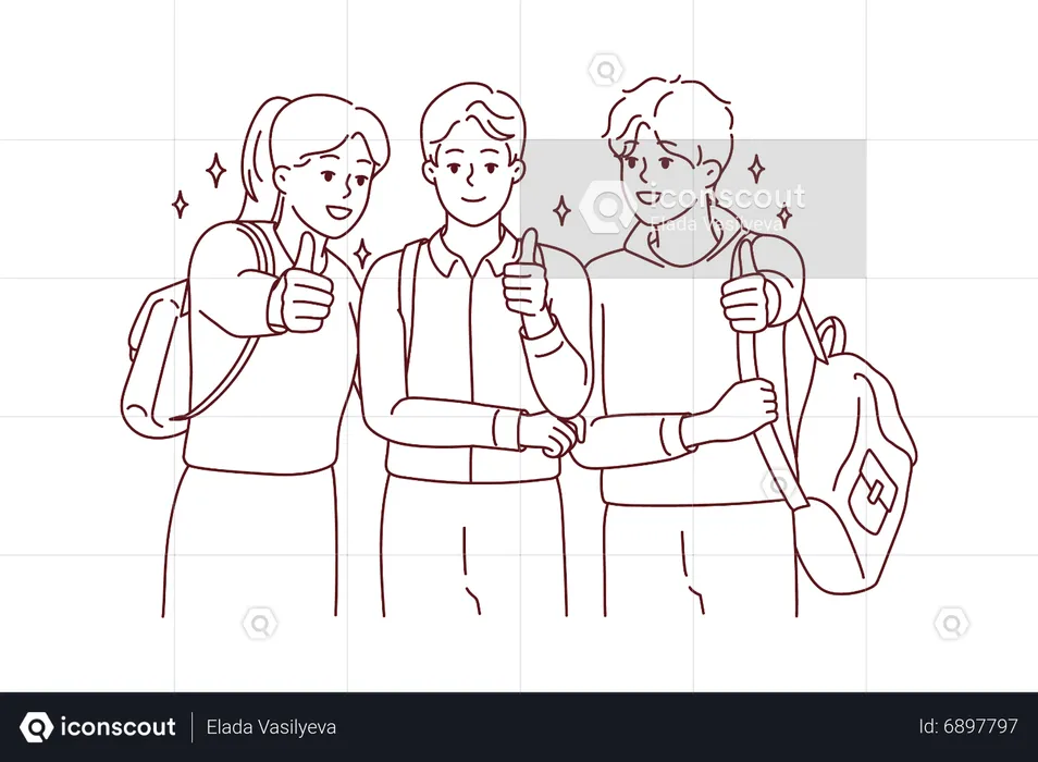College students showing thumbs up  Illustration