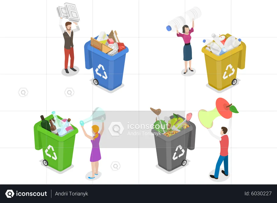Colored garbage bins  Illustration