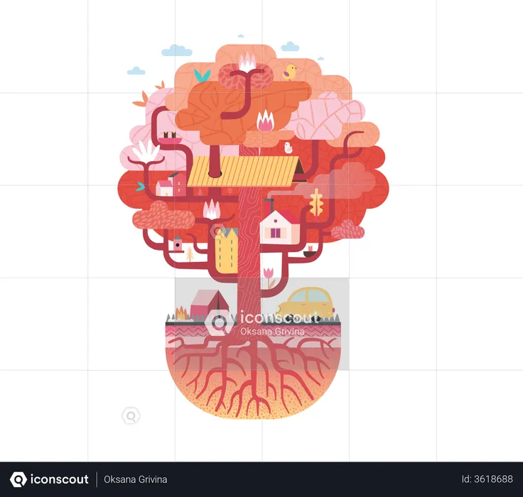 Colorful tree house  Illustration
