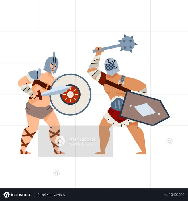 Combat de gladiateurs romains armés  Illustration