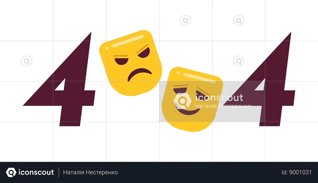 Comedy and tragedy theater mask error 404 flash message  Illustration
