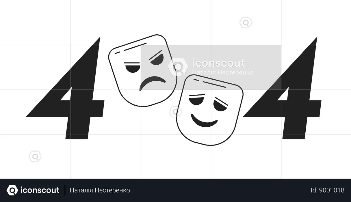 Comedy and tragedy theater mask error 404 flash message  Illustration