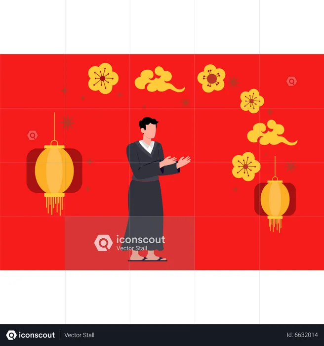 Homem chinês comemorando o ano novo chinês  Ilustração