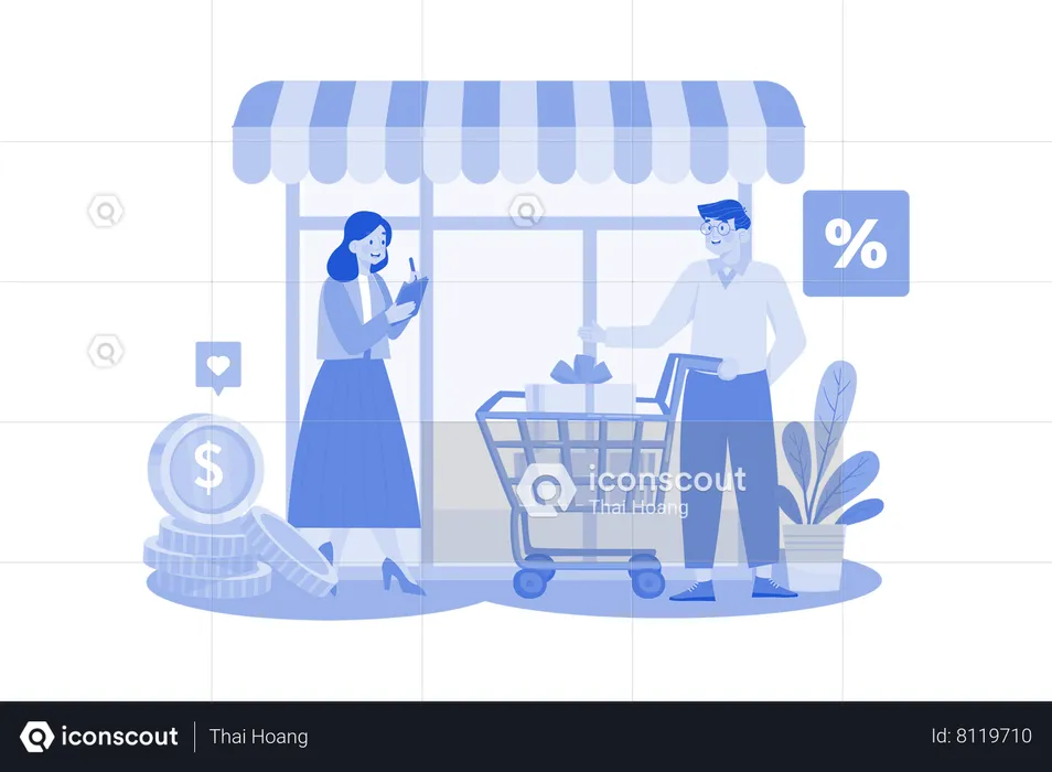 Comerciante afiliado criando conteúdo otimizado para SEO para promover produtos  Ilustração