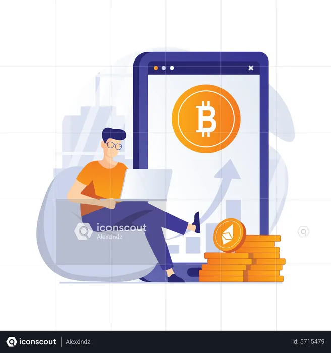 Comerciante de bitcoins  Ilustração