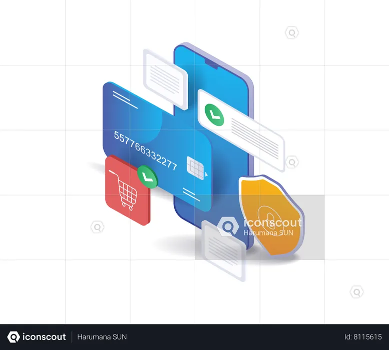 Seguridad de pago de compras de comercio electrónico  Ilustración