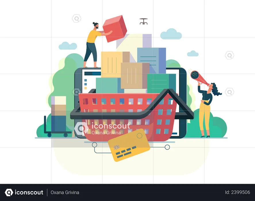 Gestión de negocios de comercio electrónico.  Ilustración